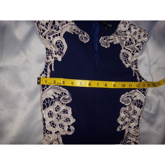 Modcloth London Dress Company Amber Lace Navy / Cream Body Con Dress Size 6 - Picture 8 of 11